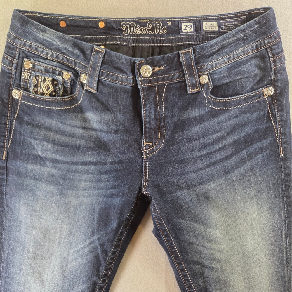 Miss Me Mid Rise Easy Bootcut Jeans Dark Wash Embroidered Size 29 Y2K 2000s Boho - Picture 3 of 8